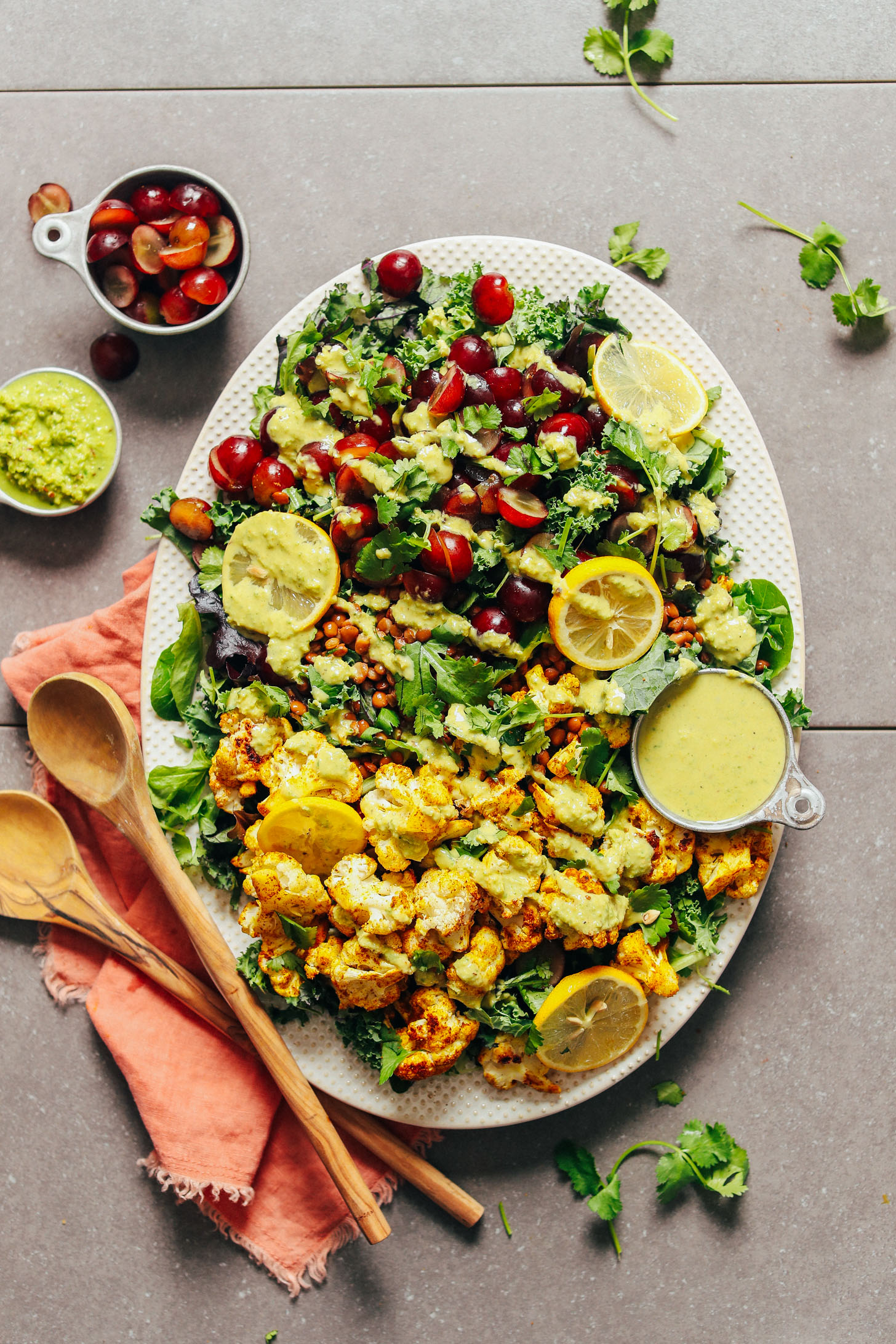 Roasted Cauliflower Salad With Lentils & Grapes