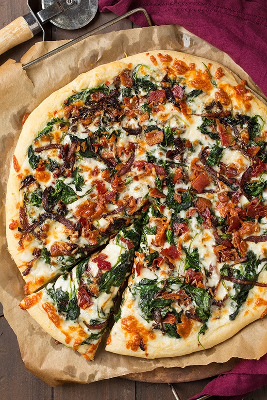 White Pizza With Spinach And Caramelised Onions
