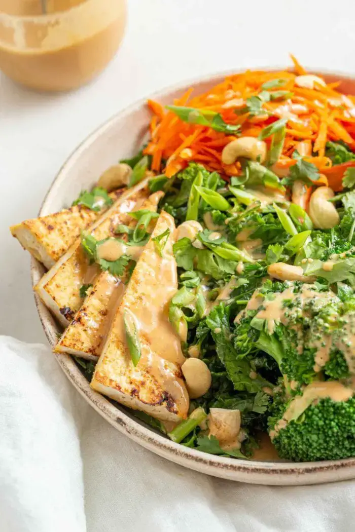 Vegan Crispy Tofu Kale Salad