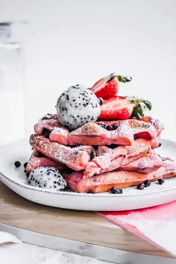 Pink Dragon Fruit Chocolate Chip Waffles